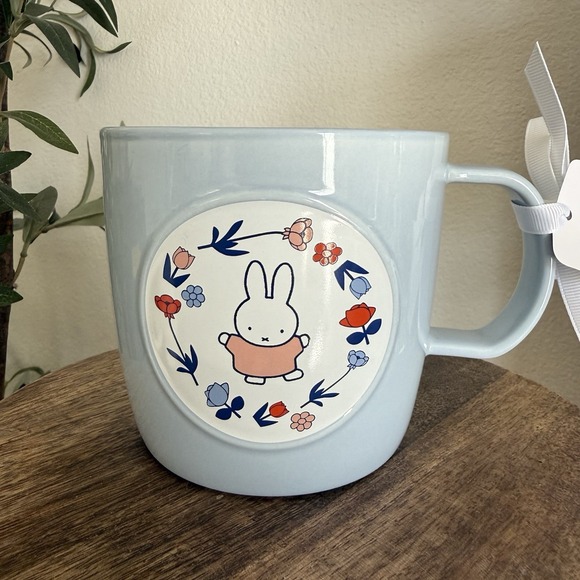 NWT Magenta Miffy Bunny Spring Cute Floral Design Pastel Blue Ceramic Mug Cup - Picture 7 of 9